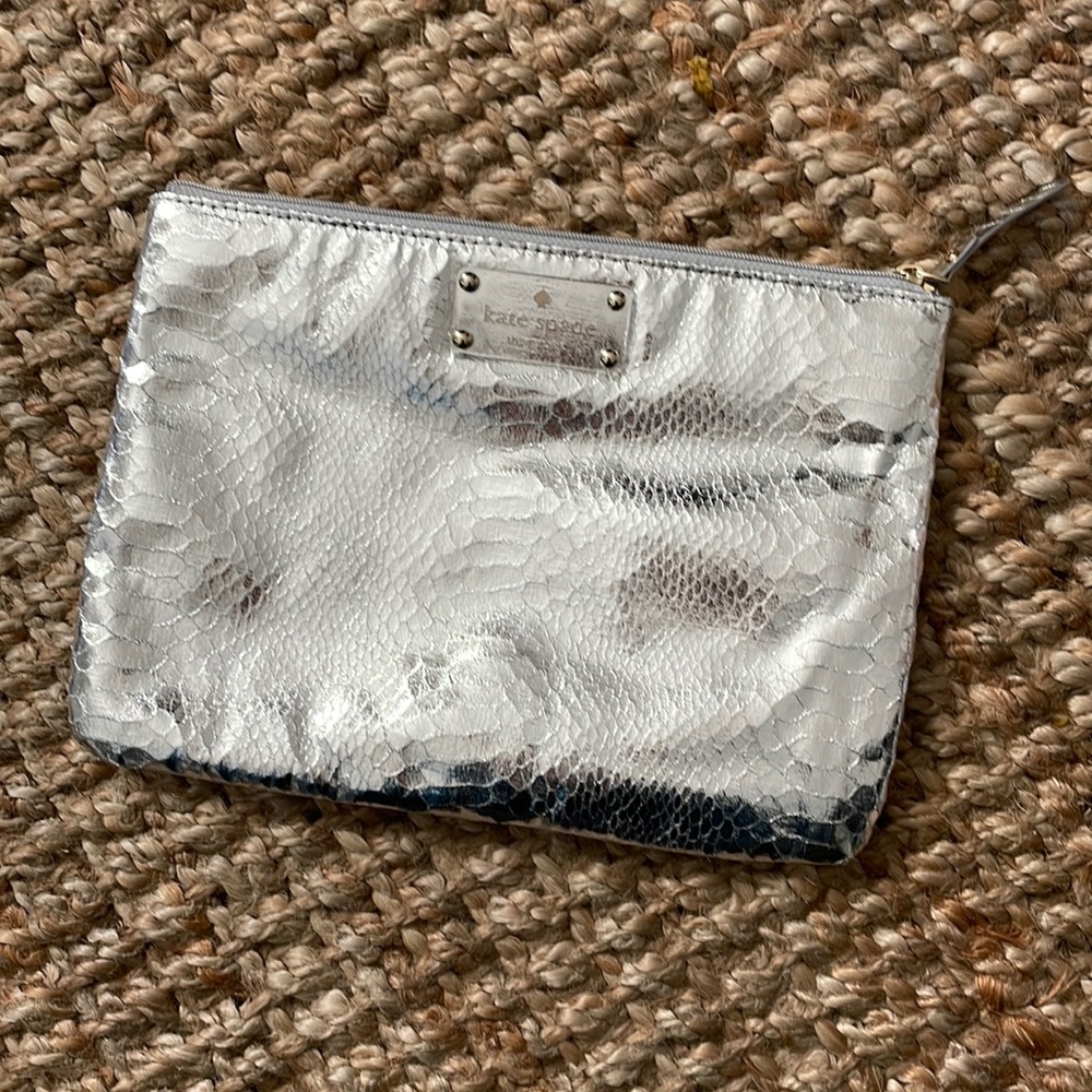 Kate Spade Foiled Again Gia Pouch Makeup Bag Clutch Faux Snake Skin